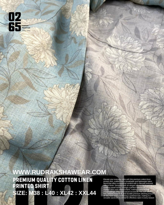 0265 Cotton linen printed shirt | Back side box pleated | Breathable Fabric | Best for Summer