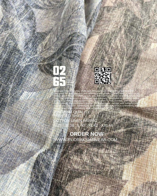 0265 Cotton Linen Printed Shirt | Backside box pleated | Leaf print