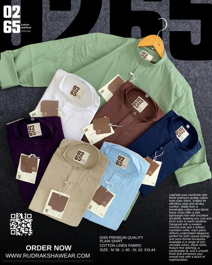 0265 Premium Cotton Linen Shirt | Mandarin Collar | Full Sleeve | Backside box pleated