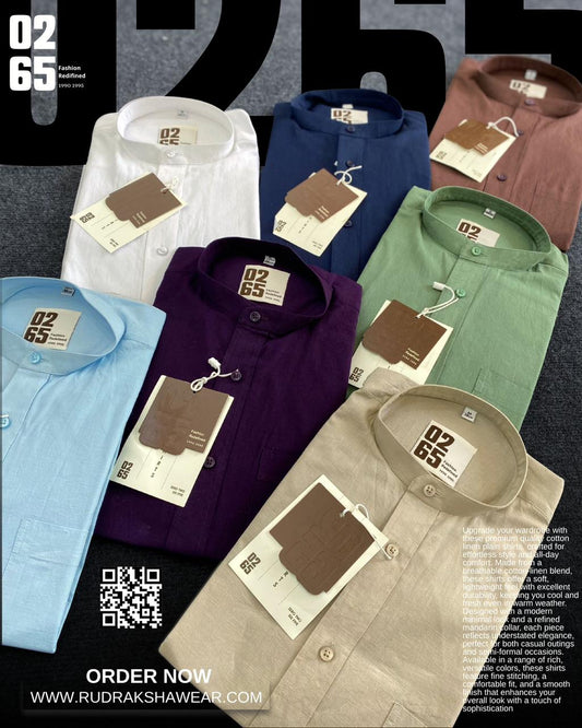 0265 Premium Cotton Linen Shirt | Mandarin Collar | Full Sleeve | Backside box pleated