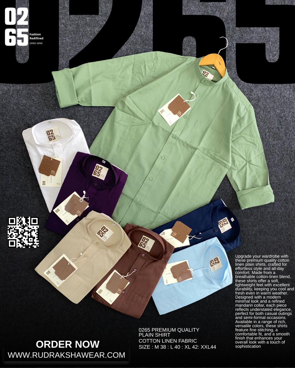 0265 Premium Cotton Linen Shirt | Mandarin Collar | Full Sleeve | Backside box pleated