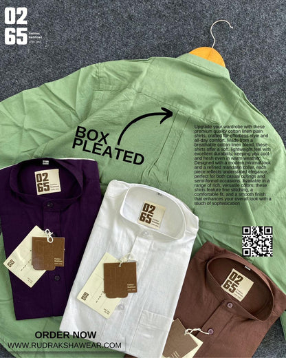 0265 Premium Cotton Linen Shirt | Mandarin Collar | Full Sleeve | Backside box pleated