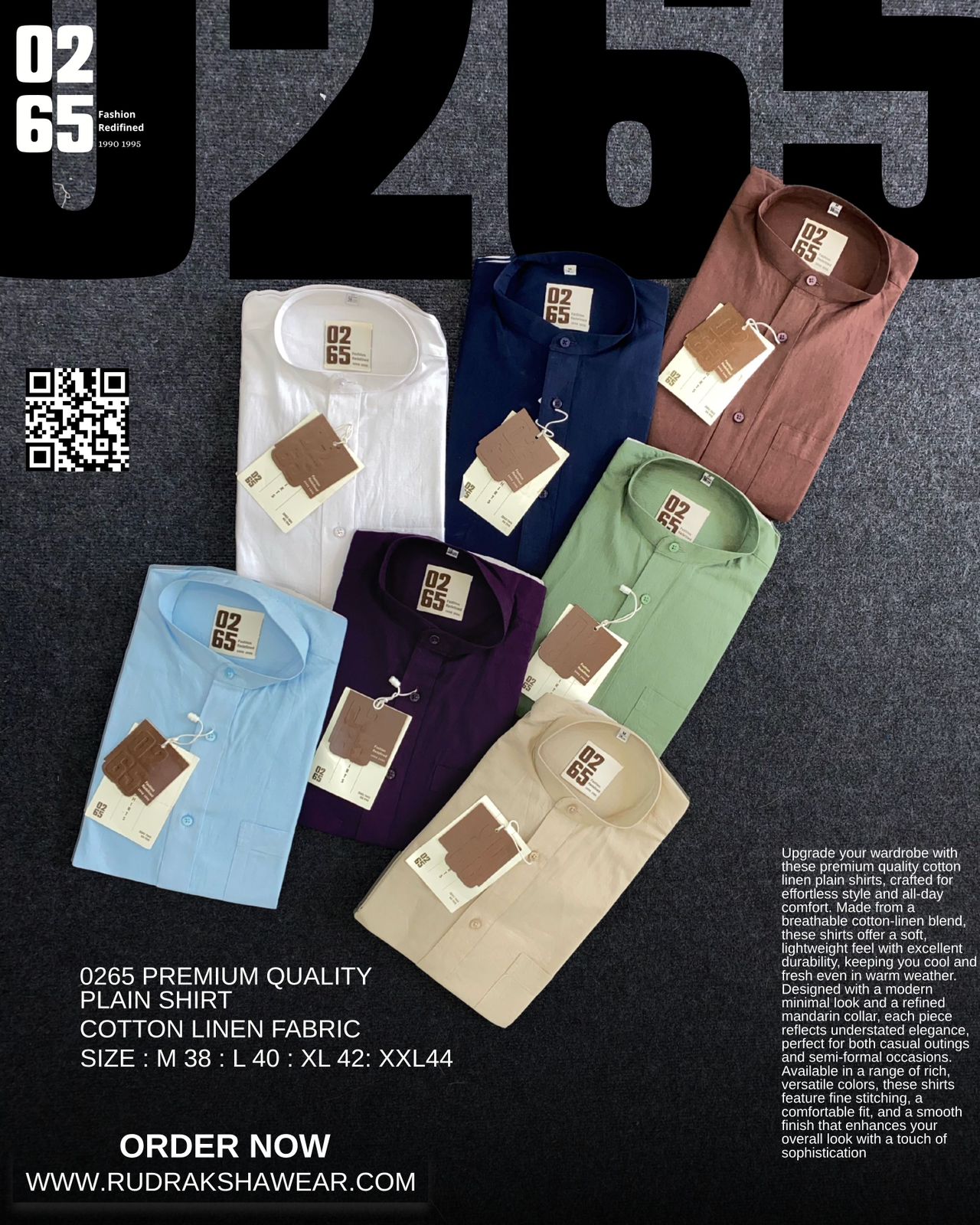 0265 Premium Cotton Linen Shirt | Mandarin Collar | Full Sleeve | Backside box pleated