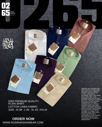 0265 Premium Cotton Linen Shirt | Mandarin Collar | Full Sleeve | Backside box pleated