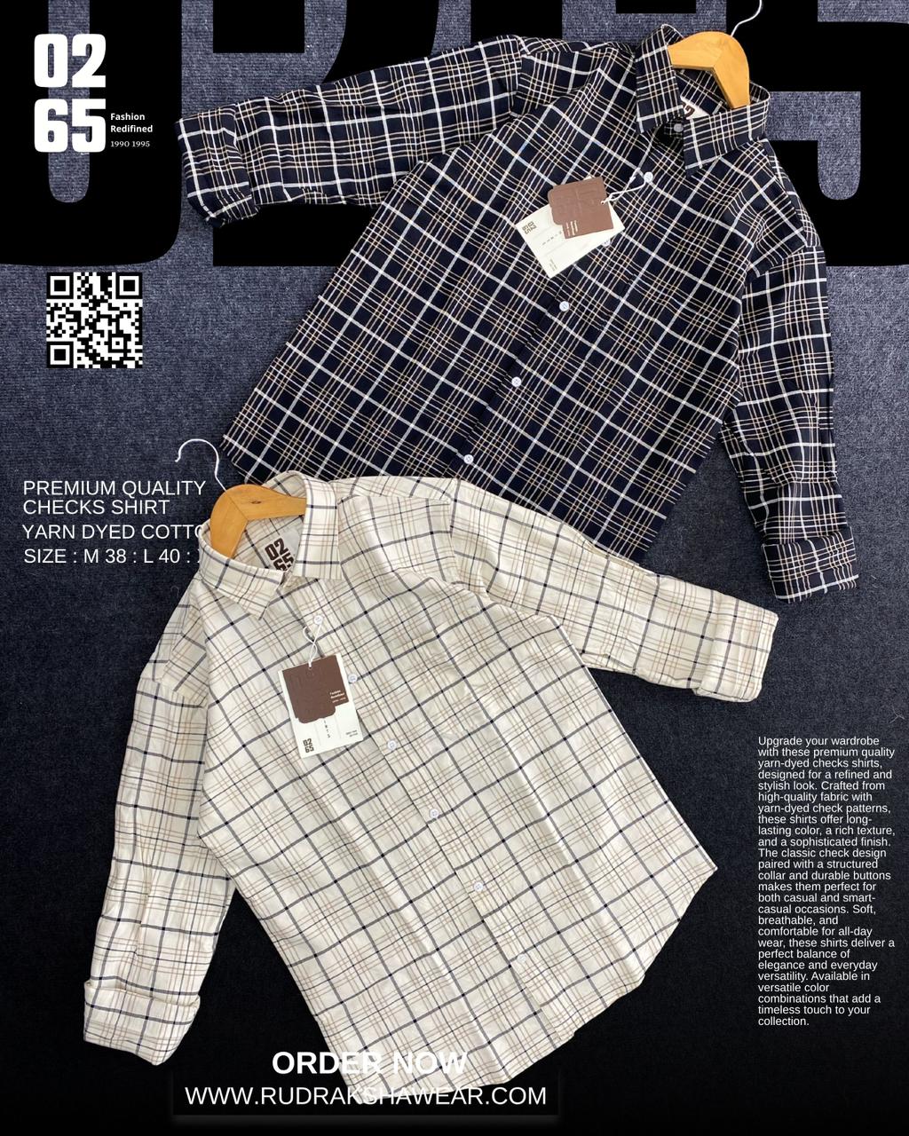 0265 Premium Cotton Oxford Yarn Dyed Checks Full Sleeve Shirt | Backside Box Pleated