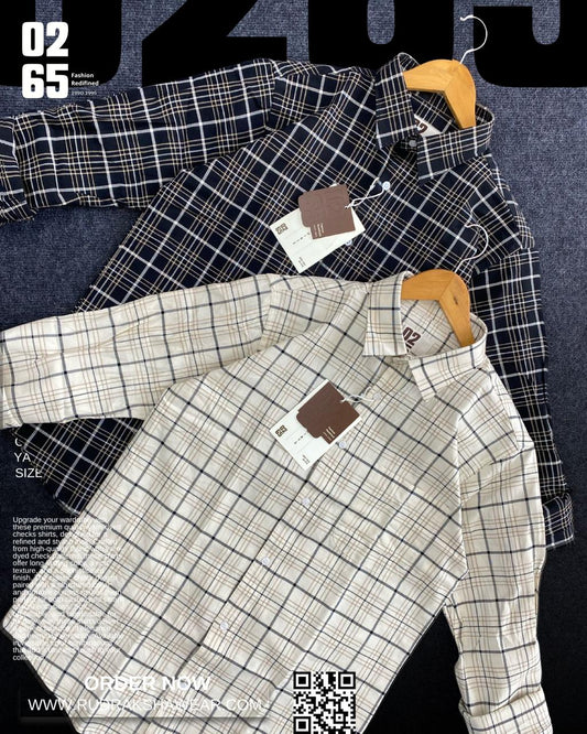 0265 Premium Cotton Oxford Yarn Dyed Checks Full Sleeve Shirt | Backside Box Pleated