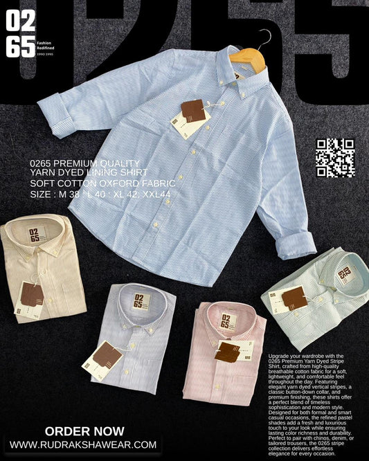 0265 Signature Premium Lining Full Sleeve Shirts | 100% Cotton Oxford | Ultra Soft Fabric | Backside Box Pleated With Loop | Button Down Collar