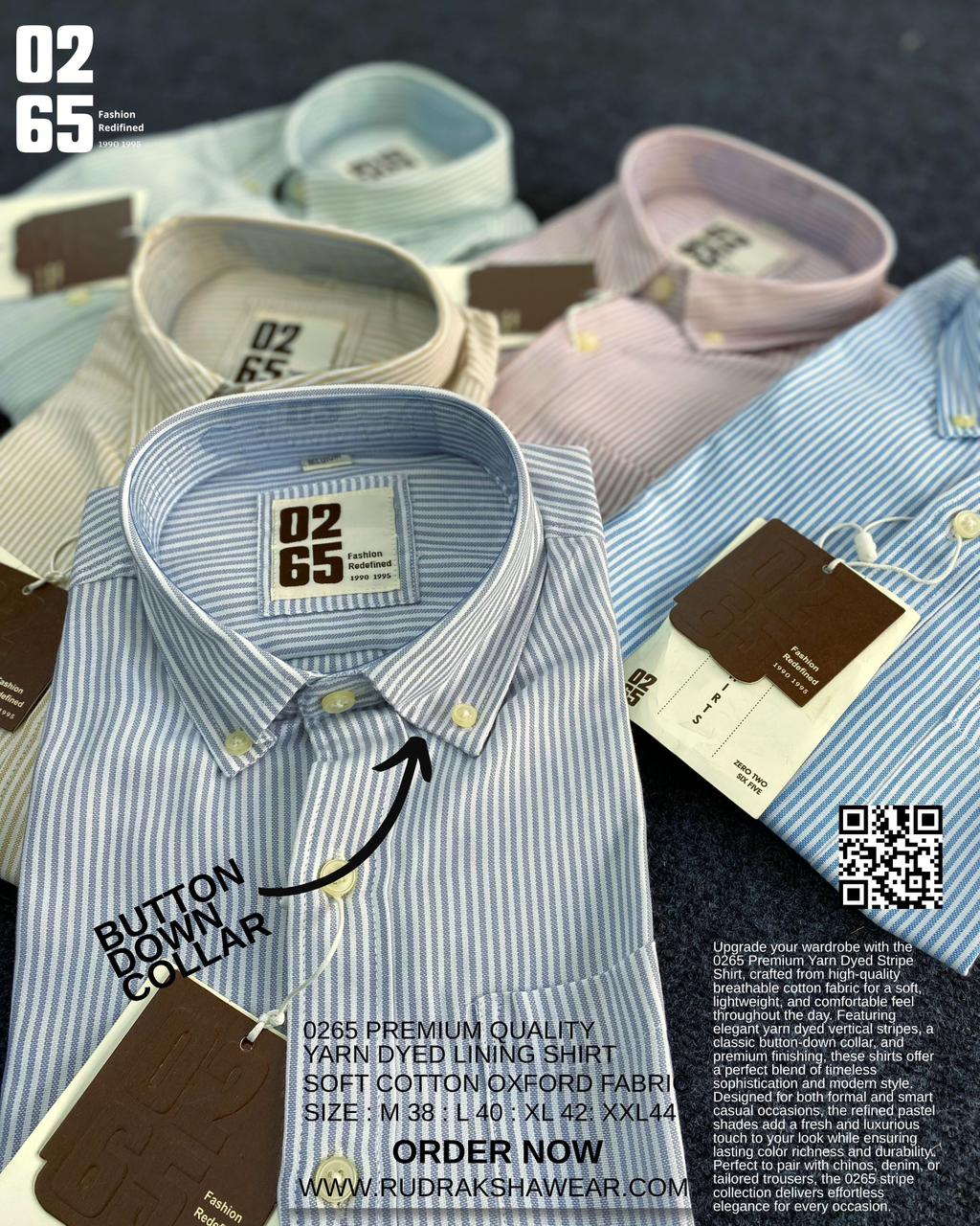 0265 Signature Premium Lining Full Sleeve Shirts | 100% Cotton Oxford | Ultra Soft Fabric | Backside Box Pleated With Loop | Button Down Collar