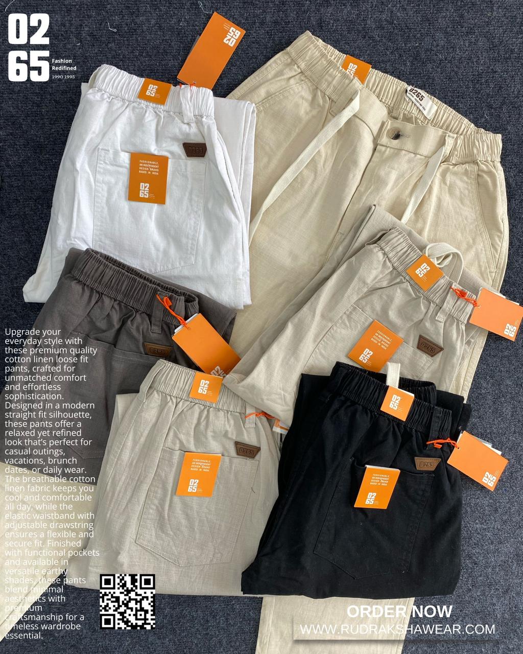 0265 Premium Loose Fit Cotton Linen Pant | Waist Band With Drawstring & Belt Loops | Front Right Pocket With Zipper | For Everyday Comfort