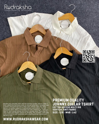 Old Money Johnny Collar T-Shirts | Cotton Viscose Multi Rib Vertical Knit Fabric | Full Stretchable | Soft Feel | All Day Comfort