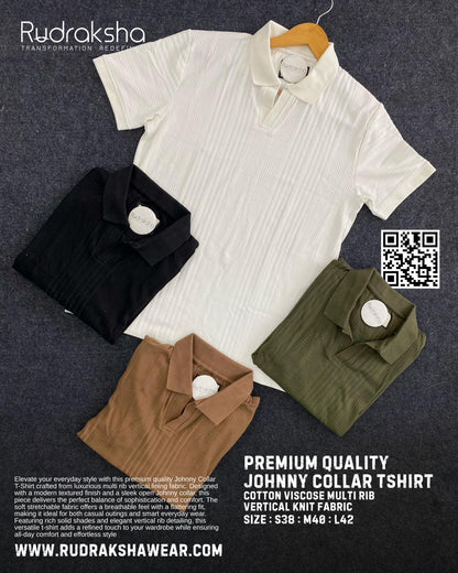 Old Money Johnny Collar T-Shirts | Cotton Viscose Multi Rib Vertical Knit Fabric | Full Stretchable | Soft Feel | All Day Comfort