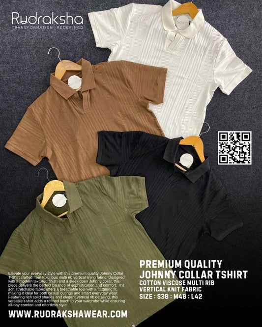 Old Money Johnny Collar T-Shirts | Cotton Viscose Multi Rib Vertical Knit Fabric | Full Stretchable | Soft Feel | All Day Comfort