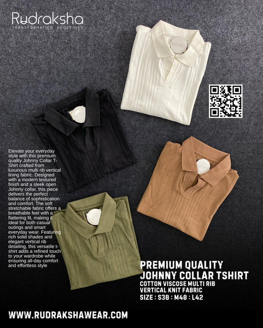 Old Money Johnny Collar T-Shirts | Cotton Viscose Multi Rib Vertical Knit Fabric | Full Stretchable | Soft Feel | All Day Comfort