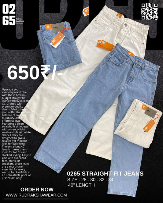 0265 Straight Fit Jeans | Non Stretch | Trendy | Durable | Comfortable | Length 40" to 40.5"