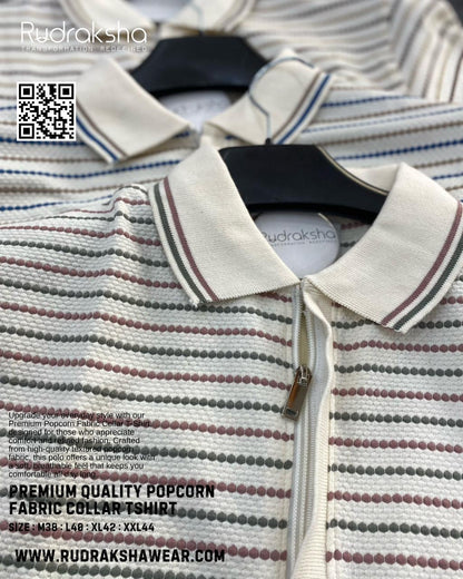 Premium Popcorn Fabric Half Sleeve Collar Zipper T-Shirt