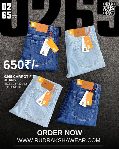 0265 Carrot fit jeans | Non Stretchable | Length 39 " Suitable for Height 5.4" to 5.8"