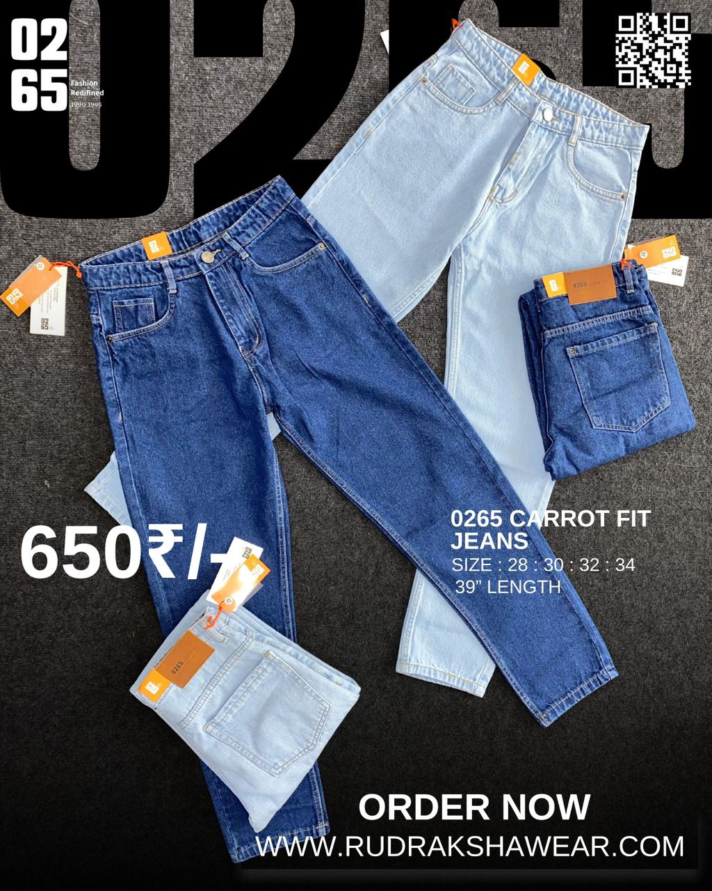 0265 Carrot fit jeans | Non Stretchable | Length 39 " Suitable for Height 5.4" to 5.8"