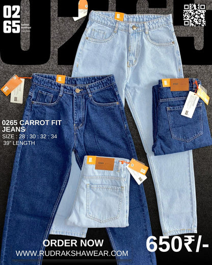 0265 Carrot fit jeans | Non Stretchable | Length 39 " Suitable for Height 5.4" to 5.8"