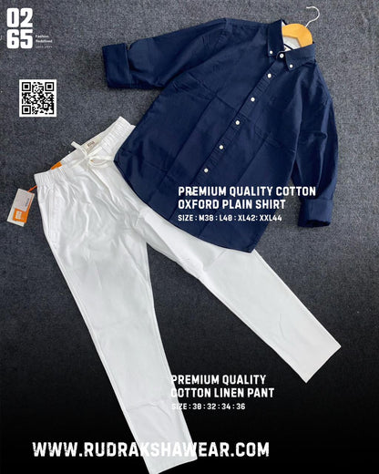 0265 Combo - Shirt + Cotton linen pant - Navy Blue & White