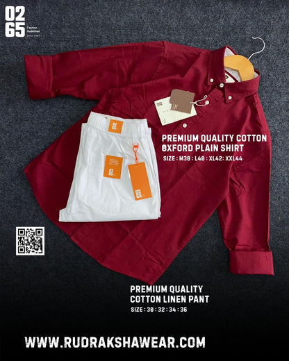0265 Combo - Shirt + Cotton linen pant - Maroon & White