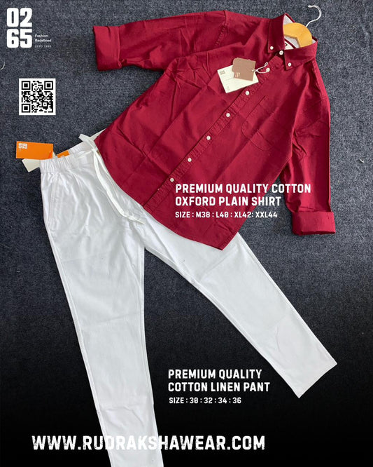 0265 Combo - Shirt + Cotton linen pant - Maroon & White