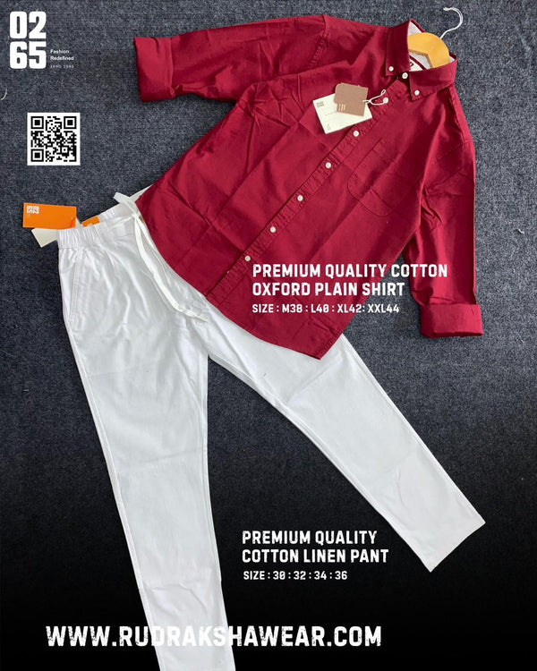 0265 Combo - Shirt + Cotton linen pant - Maroon & White