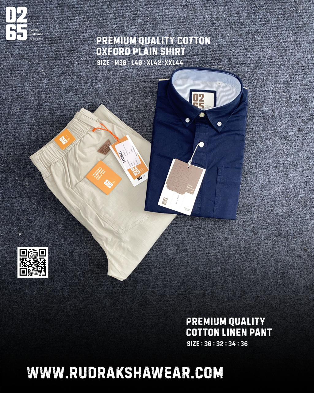 0265 Combo - Shirt + Cotton linen pant - Navy blue & Beige