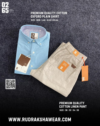 0265 Combo - Shirt + Cotton linen pant - Light Blue & Beige