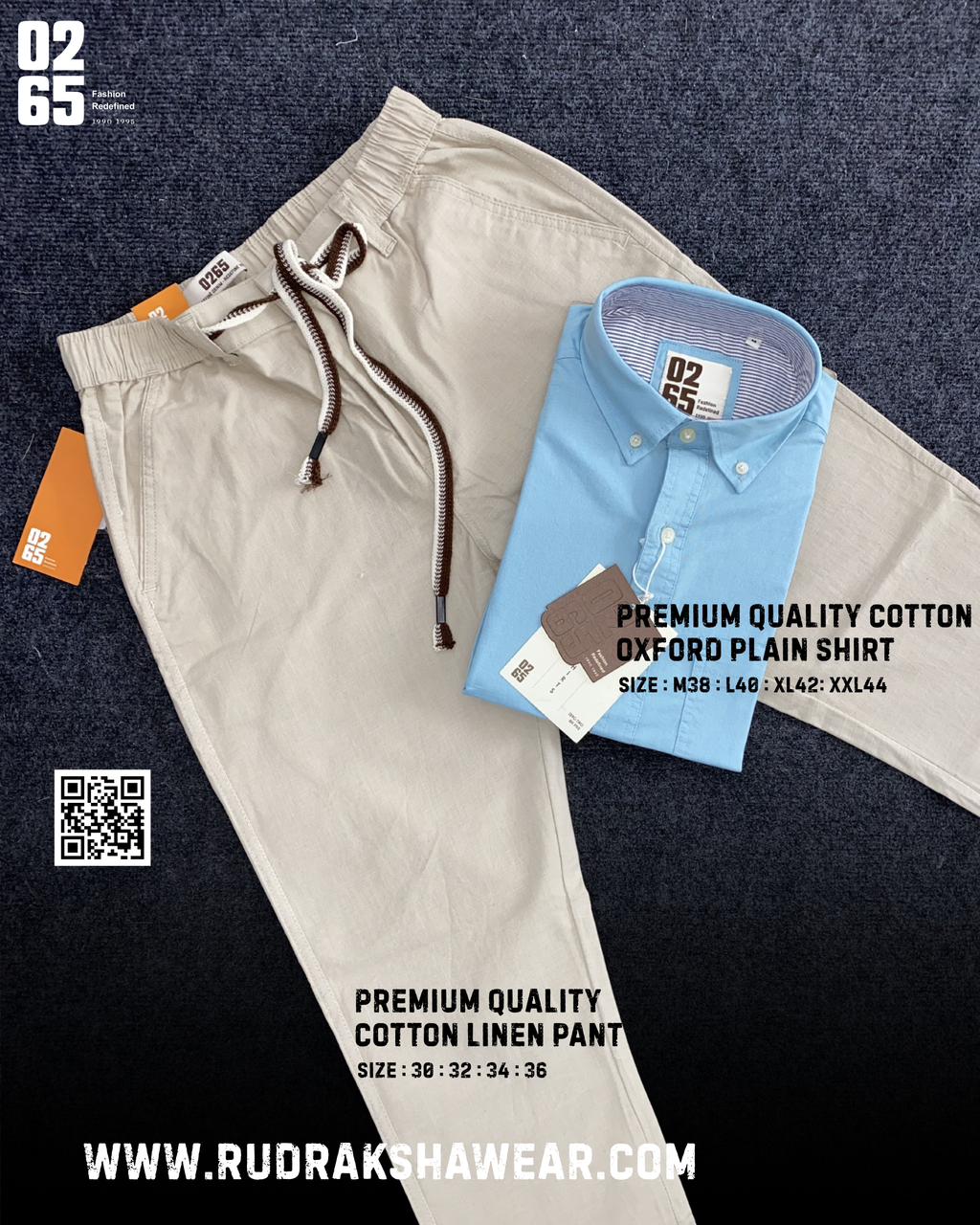 0265 Combo - Shirt + Cotton linen pant - Light Blue & Beige