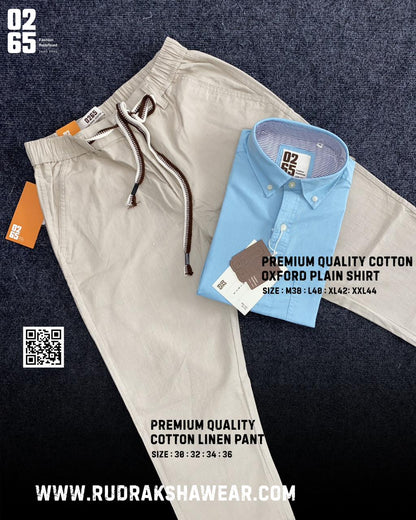 0265 Combo - Shirt + Cotton linen pant - Light Blue & Beige
