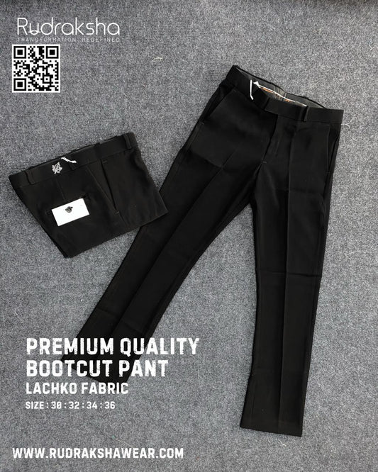 Premium Bootcut Lachka Fabric Pant - Jet Black | Length 40"