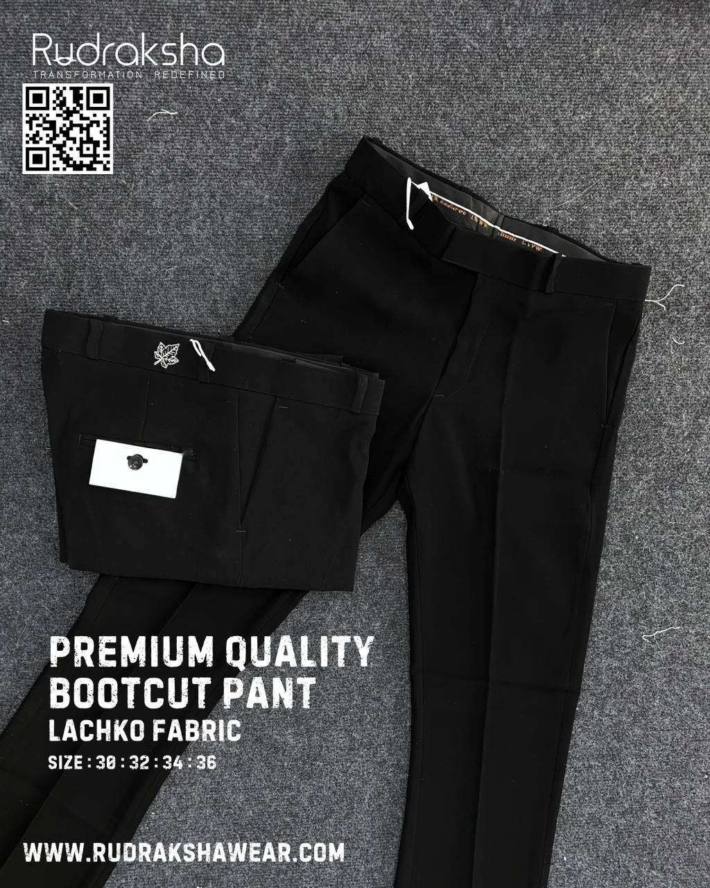 Premium Bootcut Lachka Fabric Pant - Jet Black | Length 40"