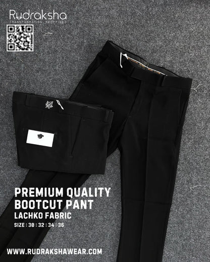 Premium Bootcut Lachka Fabric Pant - Jet Black | Length 40"