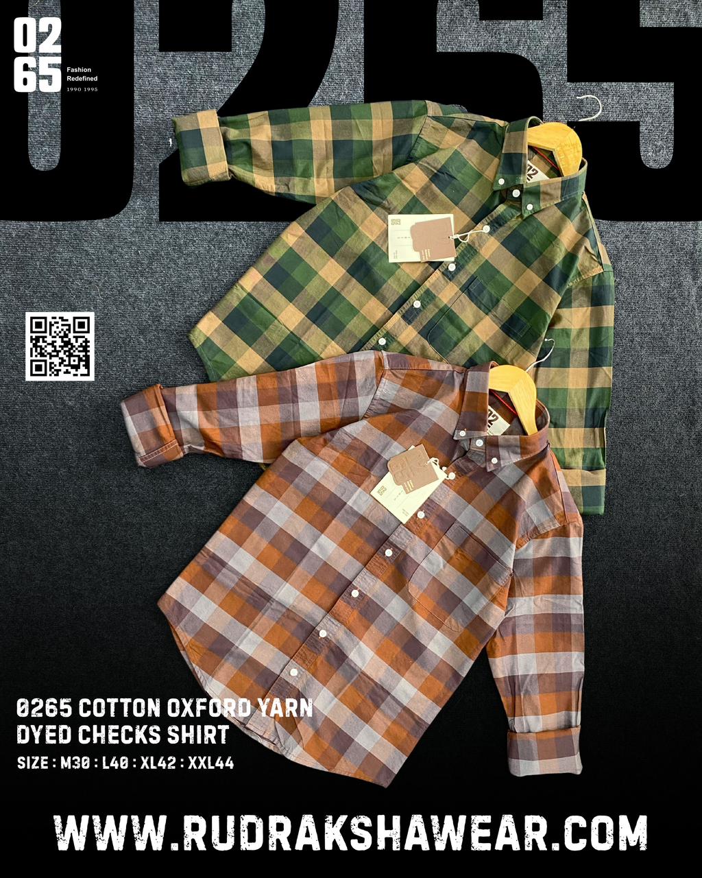 0265 Cotton Oxford Checks Full Sleeve Shirt | Button Down Collar | Backside Box Pleat | Slim Fit
