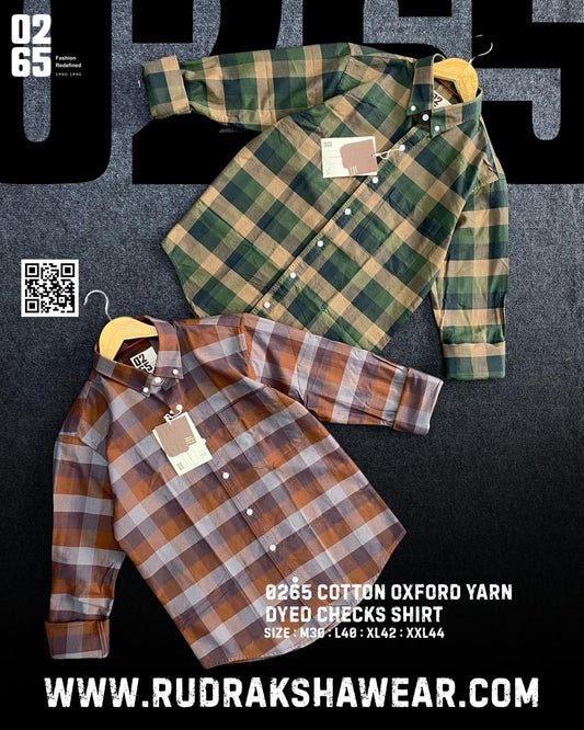 0265 Cotton Oxford Checks Full Sleeve Shirt | Button Down Collar | Backside Box Pleat | Slim Fit