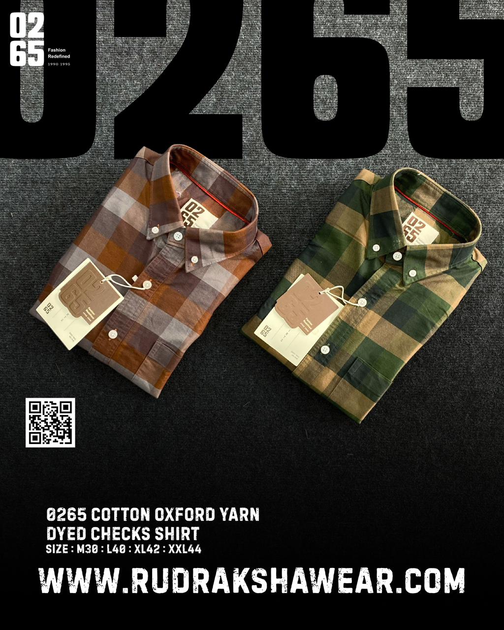 0265 Cotton Oxford Checks Full Sleeve Shirt | Button Down Collar | Backside Box Pleat | Slim Fit