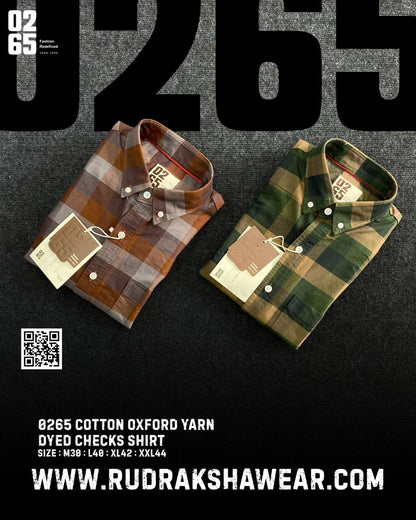 0265 Cotton Oxford Checks Full Sleeve Shirt | Button Down Collar | Backside Box Pleat | Slim Fit
