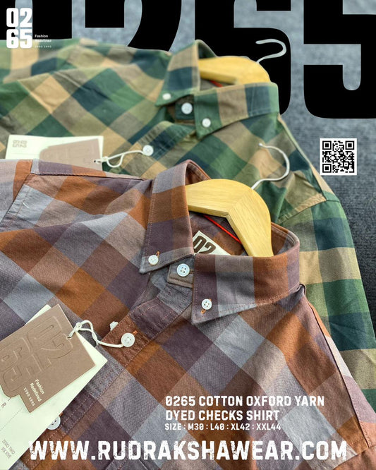 0265 Cotton Oxford Checks Full Sleeve Shirt | Button Down Collar | Backside Box Pleat | Slim Fit