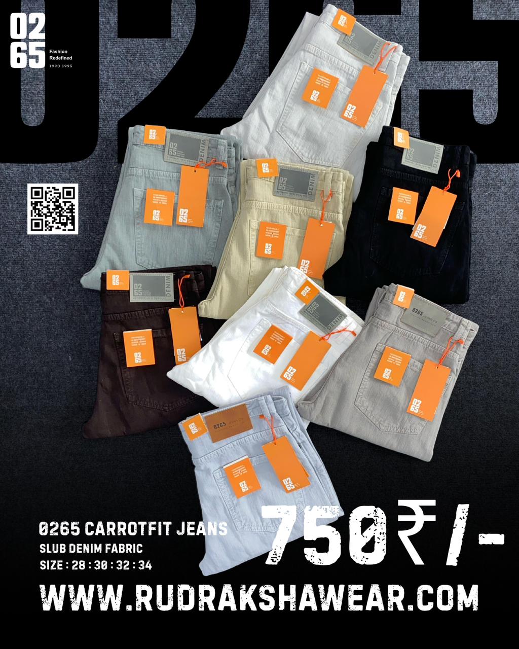 0265 Carrot Fit Jeans | Slub Fabric | Non Stretchable | Length 39" | Suitable for height 5'4 to 5.8"