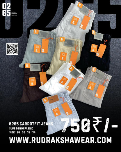 0265 Carrot Fit Jeans | Slub Fabric | Non Stretchable | Length 39" | Suitable for height 5'4 to 5.8"