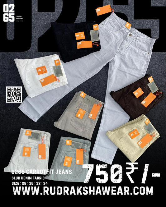 0265 Carrot Fit Jeans | Slub Fabric | Non Stretchable | Length 39" | Suitable for height 5'4 to 5.8"