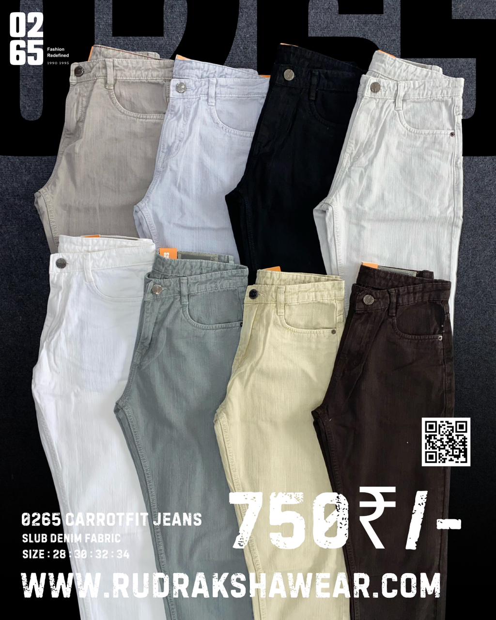 0265 Carrot Fit Jeans | Slub Fabric | Non Stretchable | Length 39" | Suitable for height 5'4 to 5.8"
