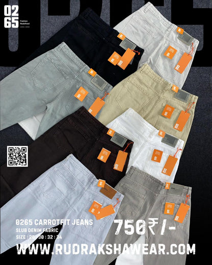 0265 Carrot Fit Jeans | Slub Fabric | Non Stretchable | Length 39" | Suitable for height 5'4 to 5.8"