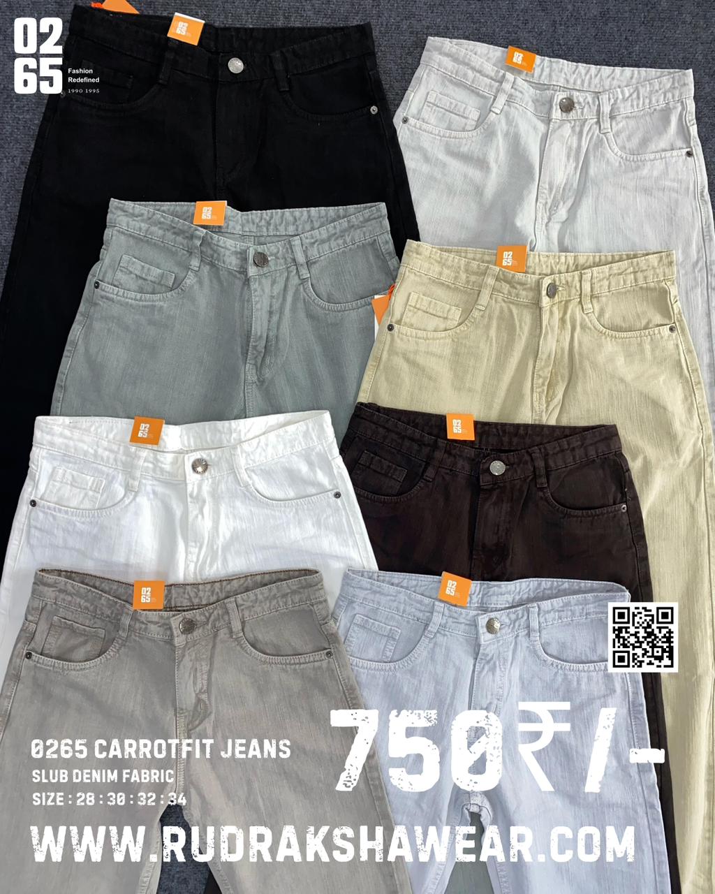 0265 Carrot Fit Jeans | Slub Fabric | Non Stretchable | Length 39" | Suitable for height 5'4 to 5.8"