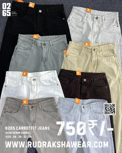 0265 Carrot Fit Jeans | Slub Fabric | Non Stretchable | Length 39" | Suitable for height 5'4 to 5.8"