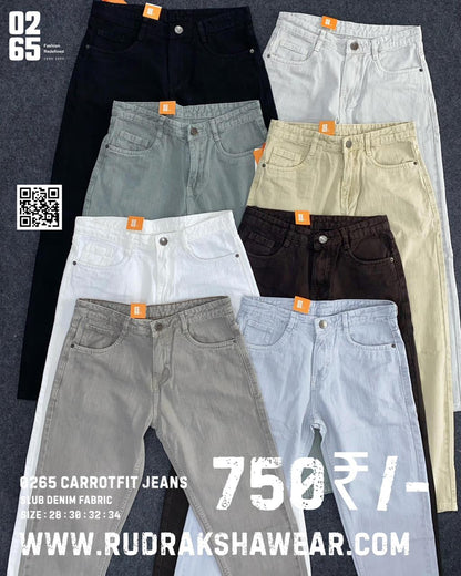 0265 Carrot Fit Jeans | Slub Fabric | Non Stretchable | Length 39" | Suitable for height 5'4 to 5.8"