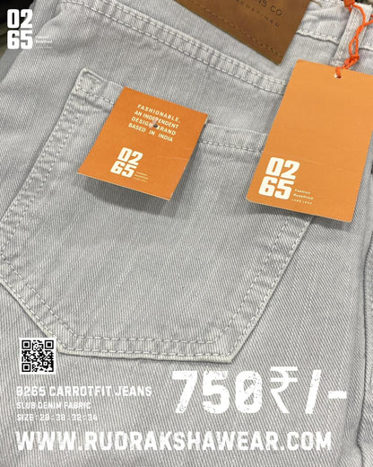 0265 Carrot Fit Jeans | Slub Fabric | Non Stretchable | Length 39" | Suitable for height 5'4 to 5.8"
