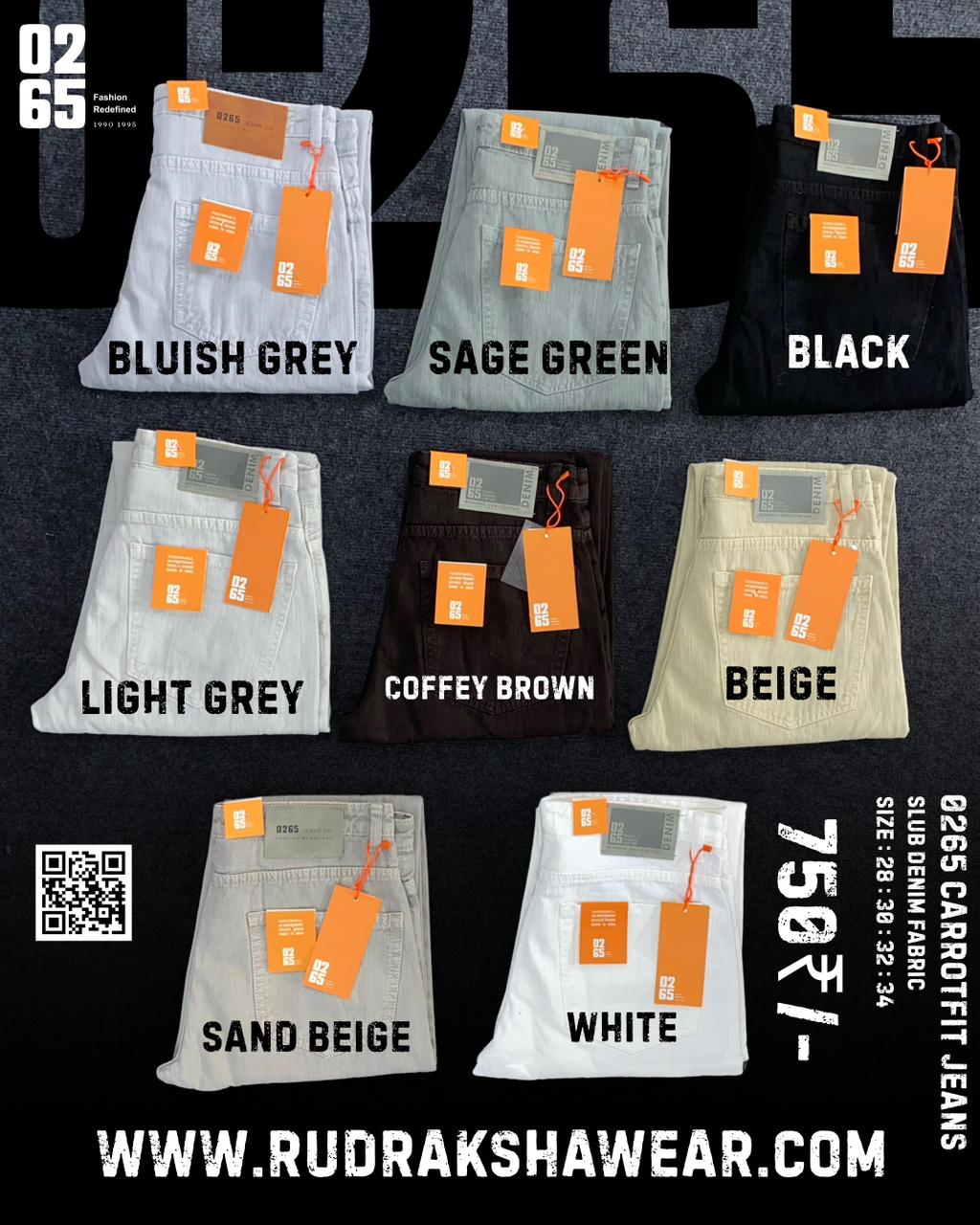 0265 Carrot Fit Jeans | Slub Fabric | Non Stretchable | Length 39" | Suitable for height 5'4 to 5.8"