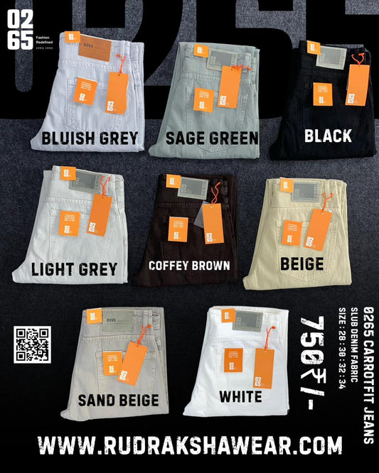 0265 Carrot Fit Jeans | Slub Fabric | Non Stretchable | Length 39" | Suitable for height 5'4 to 5.8"
