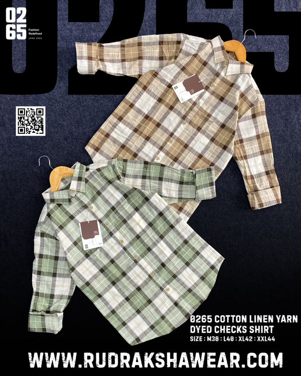 0265 Cotton Linen Yarn Dyed Checks Shirt | Full Sleeve | Backside box pleat